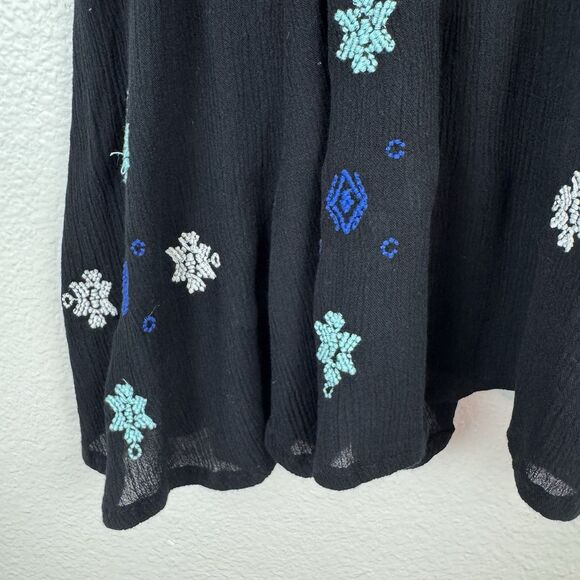 Free People Boho Star Gazer Peasant Babydoll Mini Tunic Dress Black Blue Small - Picture 14 of 16